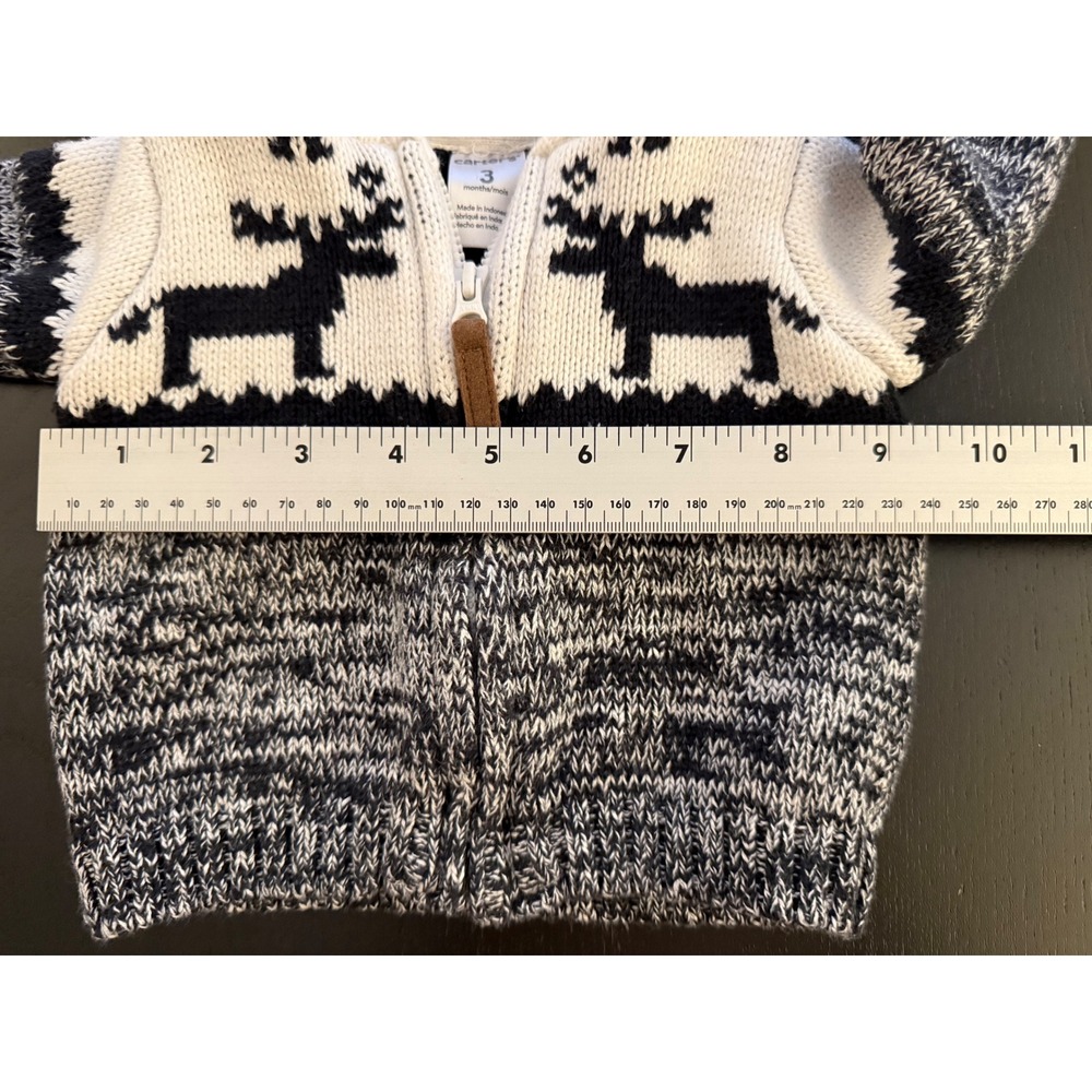 Carter's Baby Moose Sweater Size 3 Months Cream/Black Full-Zip Winter - Picture 4 of 7
